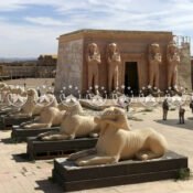 Ancient-style statues at Ouarzazate Cinema Studio Morocco